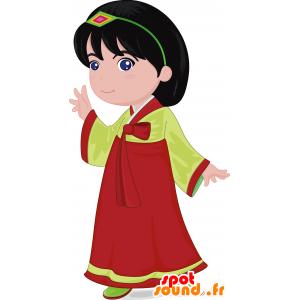 Coreano mascotte femminile vestita di verde e rosso - MASFR030114 - Mascotte 2D / 3D