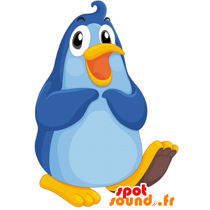 Mascotte de gros oiseau, de pingouin bleu et jaune - MASFR030115 - Mascottes 2D/3D