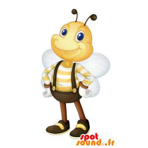 Amarillo y marrón de la mascota de la abeja, muy sonriente - MASFR030116 - Mascotte 2D / 3D