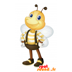 Keltainen bee maskotti ja ruskea, erittäin hymyilevä - MASFR030116 - Mascottes 2D/3D