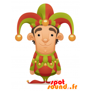 Mascotte de bouffon du roi, en tenue verte et rouge - MASFR030123 - Mascottes 2D/3D