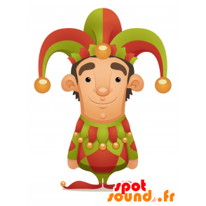 King jester maskot, i grøn og rød tøj - Spotsound maskot kostume