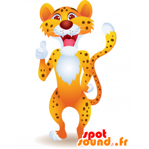 Giallo mascotte tigre, bianco e marrone, divertente e colorato - MASFR030128 - Mascotte 2D / 3D
