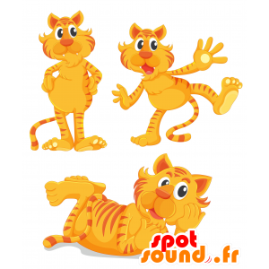 Pręgowany kot maskotka, pomarańczowy i żółty - MASFR030130 - 2D / 3D Maskotki