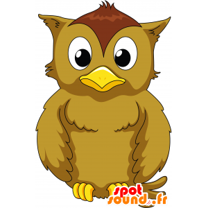 Mascotte de gros hibou beige et marron - MASFR030132 - Mascottes 2D/3D