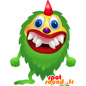 Mascotte de monstre vert, jaune et rouge avec une corne - MASFR030134 - Mascottes 2D/3D