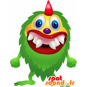 Groen monster mascotte, geel en rood met een hoorn - MASFR030134 - 2D / 3D Mascottes