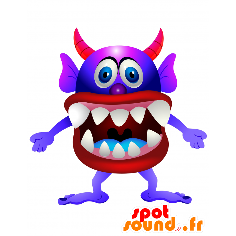 Mascotte monster blauw, paars en rood, fun - MASFR030135 - 2D / 3D Mascottes