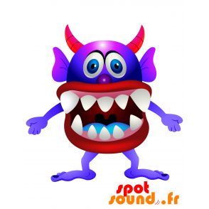 Mascotte monster blauw, paars en rood, fun - MASFR030135 - 2D / 3D Mascottes
