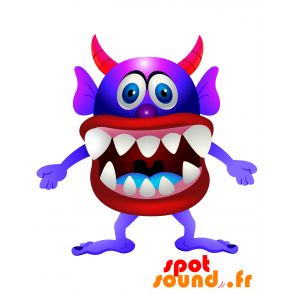 Mascotte de monstre bleu, violet et rouge, très amusant - MASFR030135 - Mascottes 2D/3D