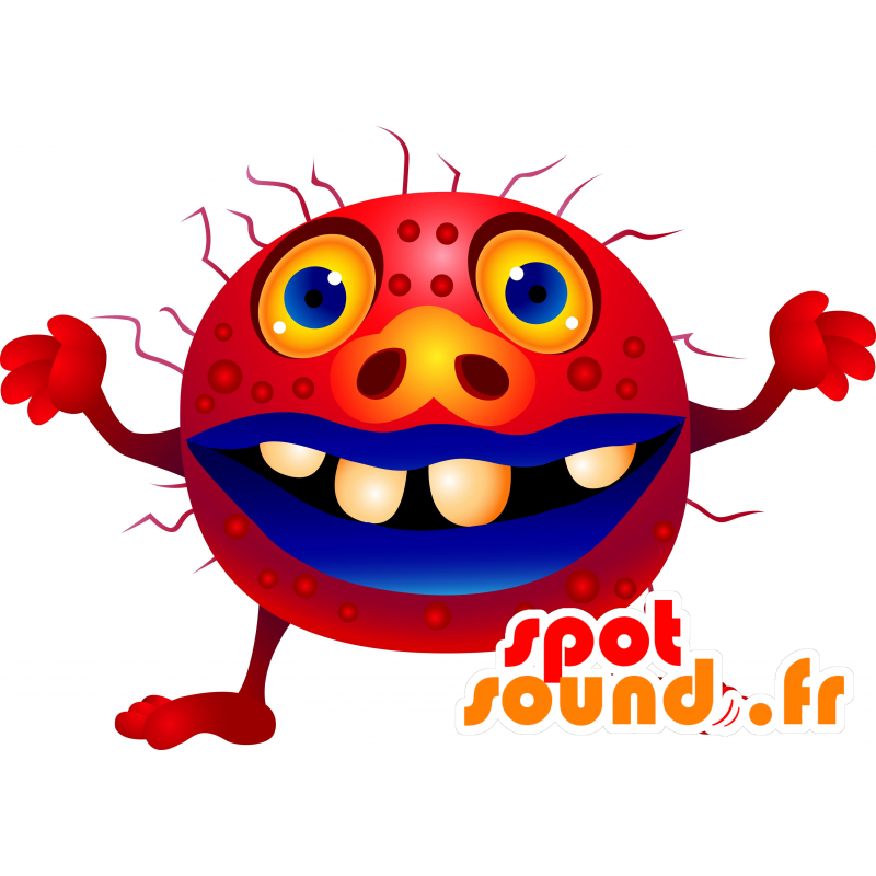 Mascotte mostro rosso e blu, rotondo e impressionante - MASFR030137 - Mascotte 2D / 3D