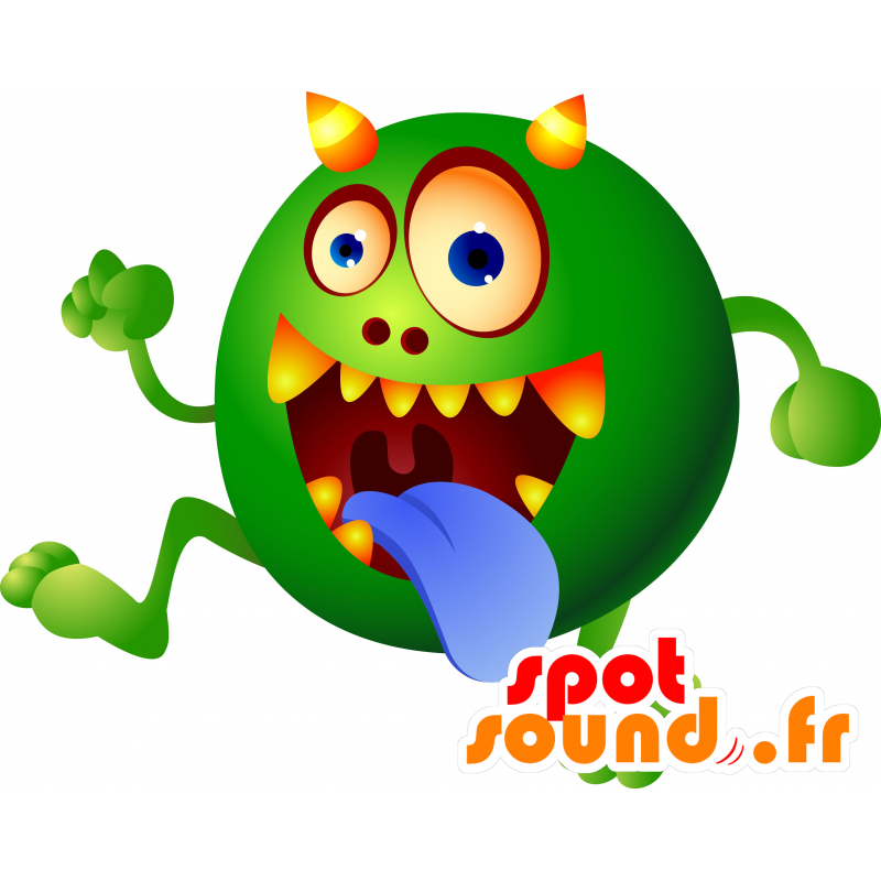 Grøn og gul monster maskot med en stor tunge - Spotsound maskot