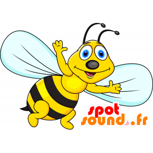 Mascot gelbe und schwarze Biene mit großen Flügeln - MASFR030139 - 2D / 3D Maskottchen