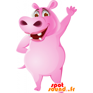 Mascot vaaleanpunainen virtahepo, jättiläinen ja melko - MASFR030140 - Mascottes 2D/3D