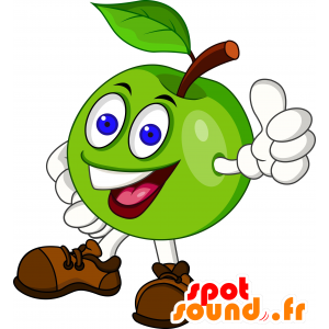 Mascotte mela verde, gigante, con un ampio sorriso - MASFR030142 - Mascotte 2D / 3D