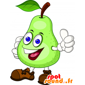 Mascotte pera verde e gigante sorridente - MASFR030144 - Mascotte 2D / 3D