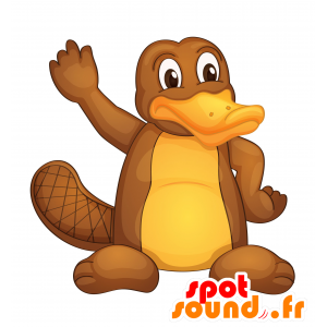 Mascot bruin en geel vogelbekdier, zeer succesvol - MASFR030146 - 2D / 3D Mascottes