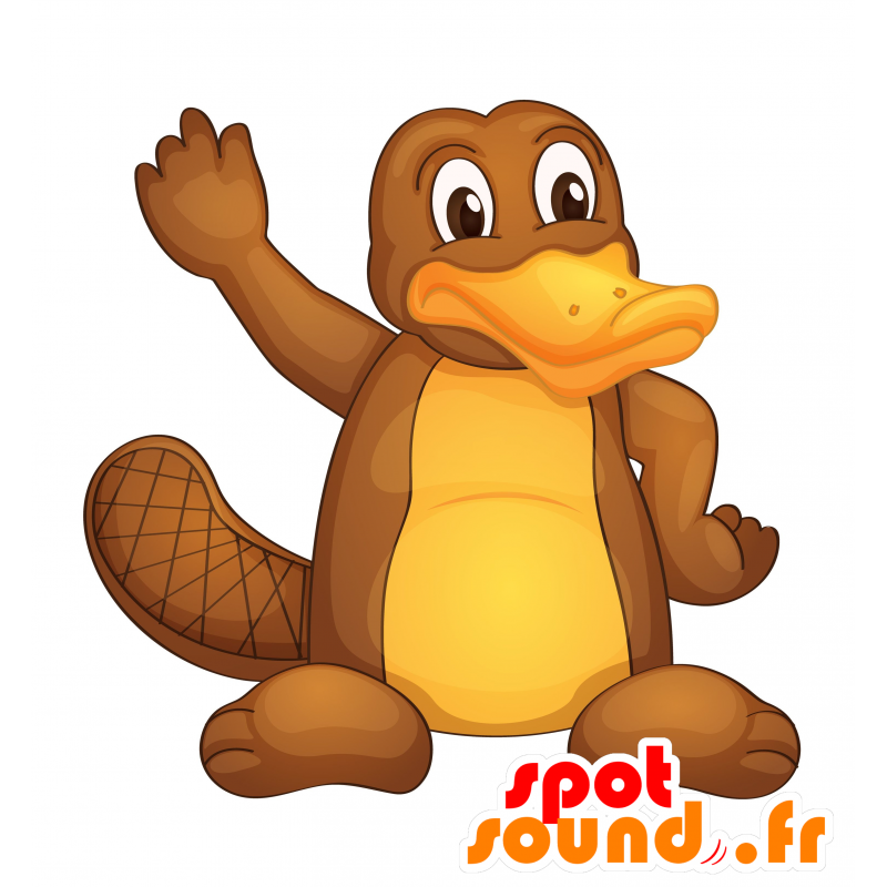 Mascotte d'ornithorynque marron et jaune, très réussi - MASFR030146 - Mascottes 2D/3D