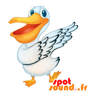 Weißer Pelikan Maskottchen und Orange, Riese - MASFR030159 - 2D / 3D Maskottchen