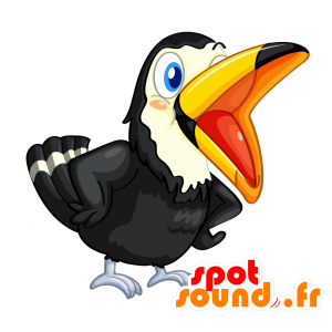 Toucan maskot, svartvitt med en stor gul näbb - Spotsound maskot