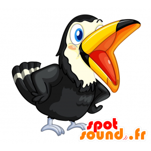 Mascotte de toucan, noir et blanc avec un grand bec jaune - MASFR030160 - Mascottes 2D/3D