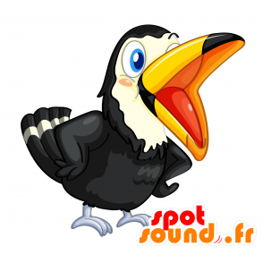 Mascotte de toucan, noir et blanc avec un grand bec jaune - MASFR030160 - Mascottes 2D/3D