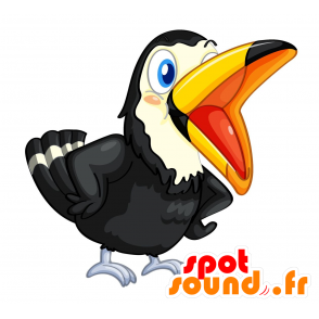 Mascot Toucan, svart og hvitt med en stor gul nebb - MASFR030160 - 2D / 3D Mascots