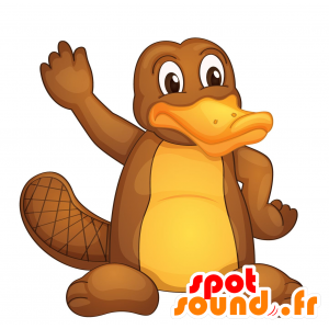 Mascot bruin en geel vogelbekdier, zeer succesvol - MASFR030162 - 2D / 3D Mascottes