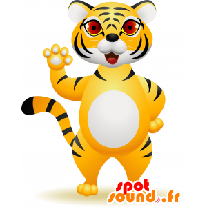 Giallo mascotte tigre, in bianco e nero impressionante - MASFR030176 - Mascotte 2D / 3D