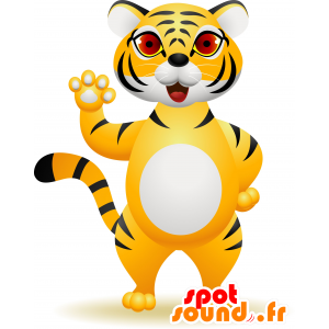 Mascota del tigre amarillo, impresionante blanco y negro - MASFR030176 - Mascotte 2D / 3D