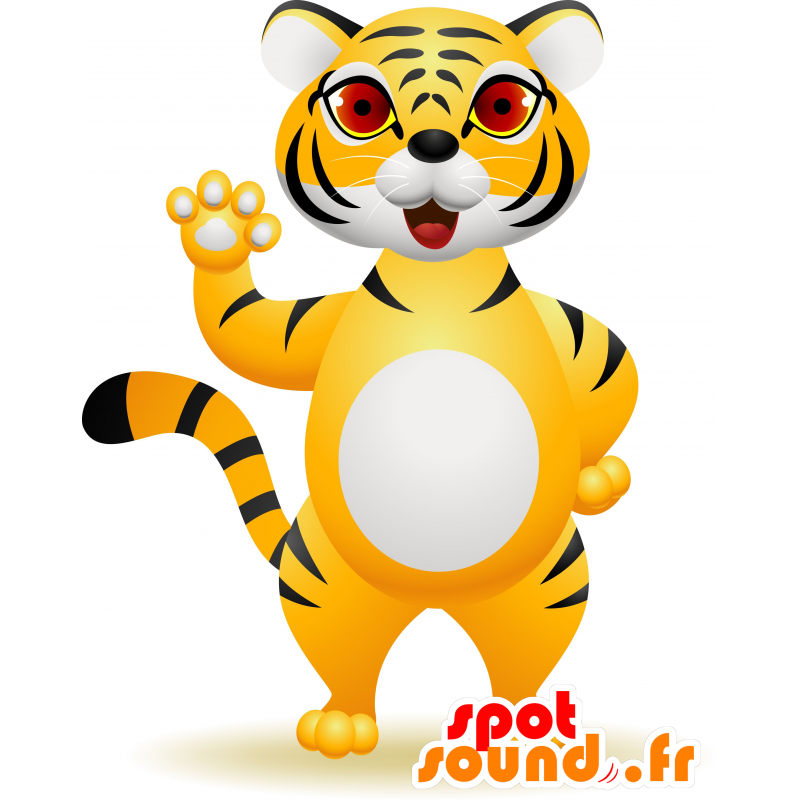 Gul tiger maskot, svart og hvitt fantastisk - MASFR030176 - 2D / 3D Mascots