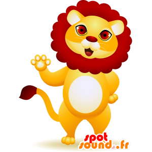 Gelber Löwe Maskottchen und rot, süß und bunt - MASFR030177 - 2D / 3D Maskottchen