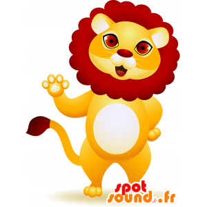 Mascotte de lion jaune et rouge, mignon et coloré - MASFR030177 - Mascottes 2D/3D