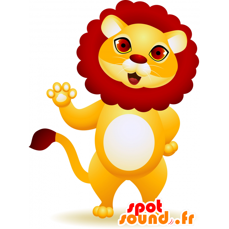 Žlutý lev maskot a červené, roztomilý a barevný - MASFR030177 - 2D / 3D Maskoti Žlutý lev maskot a červené, roztomilý a barevný - MASFR030177 - 2D / 3D Maskoti
