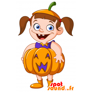 Mascotte chica disfrazada de una calabaza - MASFR030184 - Mascotte 2D / 3D