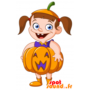 Mascotte girl disguised as a pumpkin - MASFR030184 - 2D / 3D mascots