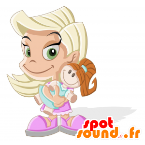 Blondes Mädchen mit einem rosafarbenen Kleid Maskottchen - MASFR030187 - 2D / 3D Maskottchen