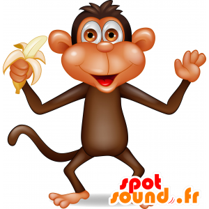 Scimmia mascotte marrone, allegro - MASFR030192 - Mascotte 2D / 3D