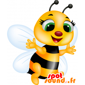 Mascot gelbe und schwarze Biene, Riese und berührend - MASFR030194 - 2D / 3D Maskottchen