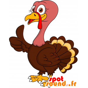 Brown turkey mascot, pink and yellow, giant - MASFR030197 - 2D / 3D mascots