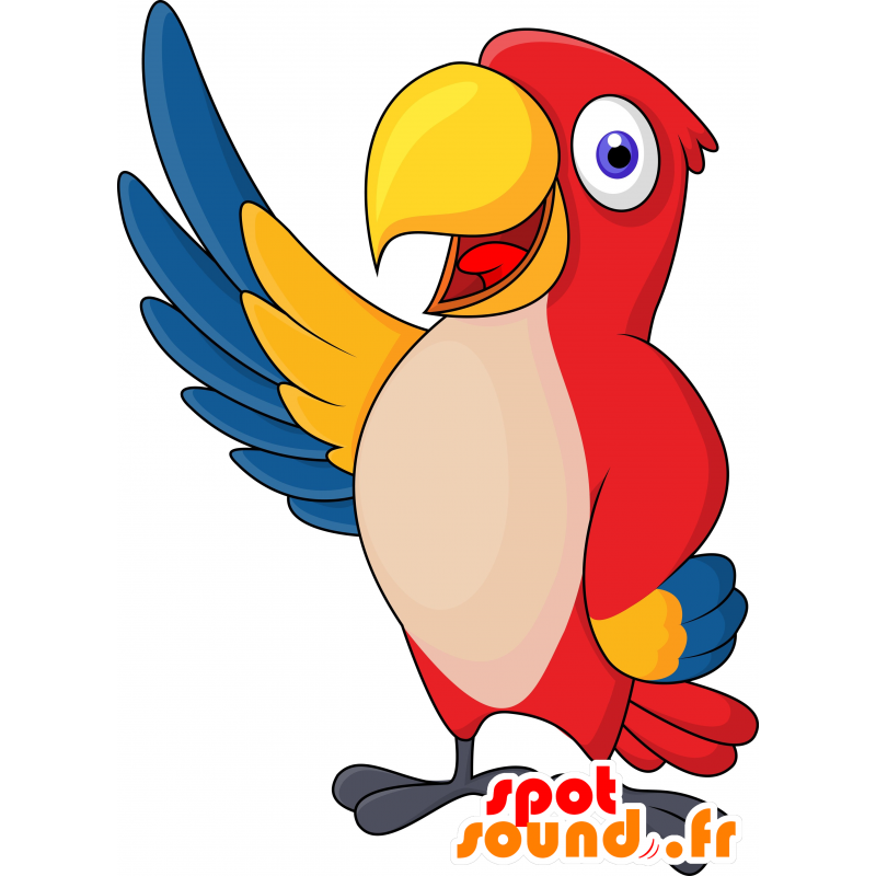 Jätte röd, blå och gul papegojamaskot - Spotsound maskot