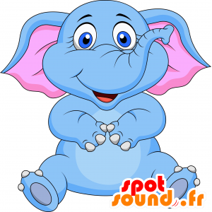 Blå og lyserød elefantmaskot med et rundt hoved - Spotsound
