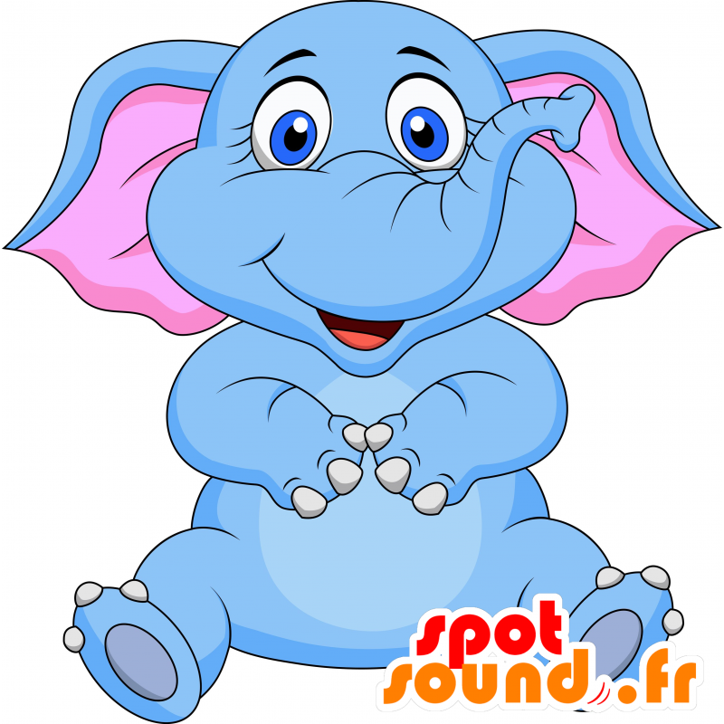 Maskotti sininen ja vaaleanpunainen norsu hyvin pyöreä pää - MASFR030204 - Mascottes 2D/3D