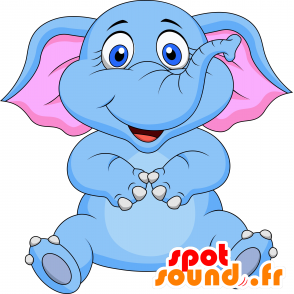 Mascot elefante azul y rosa con una cabeza muy redonda - MASFR030204 - Mascotte 2D / 3D