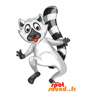 Grå, hvid og sort lemurmaskot - Spotsound maskot kostume
