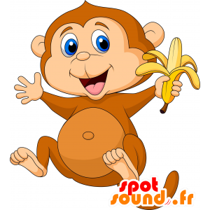 La mascota del mono tití marrón y beige, con los ojos azules - MASFR030218 - Mascotte 2D / 3D