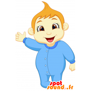 Bambino ragazzo sorridente mascotte vestita di blu - MASFR030227 - Mascotte 2D / 3D