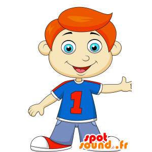 Mascota del muchacho, vestido de azul sonriente colegial - MASFR030229 - Mascotte 2D / 3D
