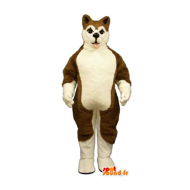 Anzug von brauner und weißer Hund - MASFR007592 - Hund-Maskottchen