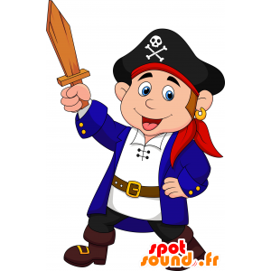 El capitán de la mascota, pirata, con un sombrero grande - MASFR030242 - Mascotte 2D / 3D